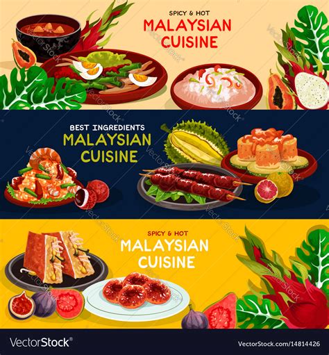 Malaysian Cuisine And Asian Food Banner Set Vector Image