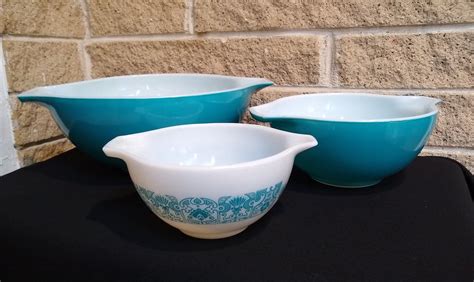 Pyrex Horizon Blue Cinderella Mixing Bowls Set Of 3 Nesting Etsy