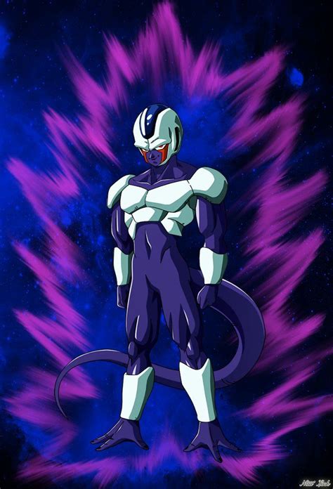 An Anime Character Standing In Front Of A Purple And Blue Background