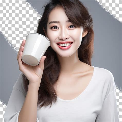 Premium Psd Asian Woman Drinking Milk For Good Health In The Morning