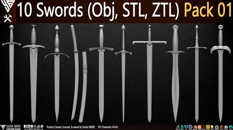 Pack Of Swords Obj Stl Ztl Volume 01 Flippednormals