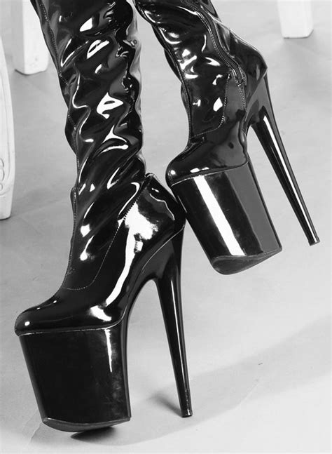 wonderheel bdsm sexy fetish unisex extreme high heel 20cm heel black shiny stylish thigh high