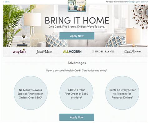 The wayfair credit card, issued by citibank, gives you a way to earn rewards you can apply to future shopping sessions or get special financing on your favorite wayfair sites. Wayfair Store Credit Card Review - $40 Off & Special Financing - Doctor Of Credit