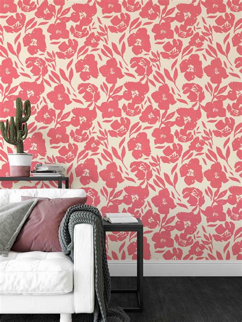 Pink Floral Wallpaper Removable Wallpaper Peel N Stick Etsy
