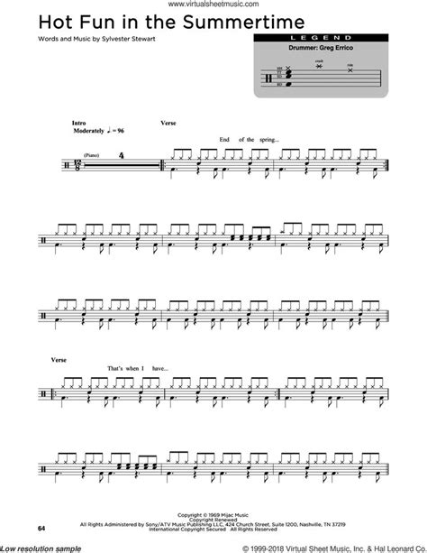 Stone Hot Fun In The Summertime Sheet Music For Drums Percussions