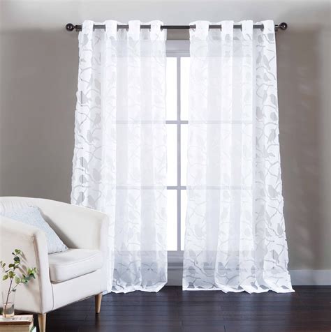 Single 1 Pure White Cotton Blend Sheer Window Curtain Panel Burnout