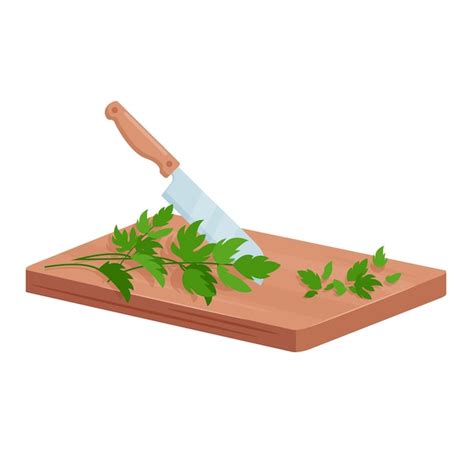 Premium Vector Cut Parsley Green Herbs Cutting Board Knife And