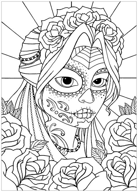 El Día De Los Muertos Elegant Woman El Día De Los Muertos Adult Coloring Pages