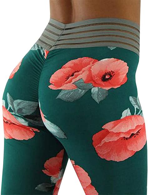 Meilidress Womens Ruched Butt Lifting Floral Leggings High
