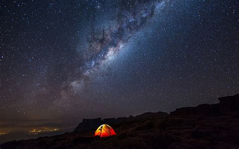 Hd Wallpaper Red Tent Under Milky Way Night Camping Stars