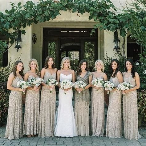 Adrianna Papell Art Deco Bridesmaid Dresses Champagne Bridesmaid