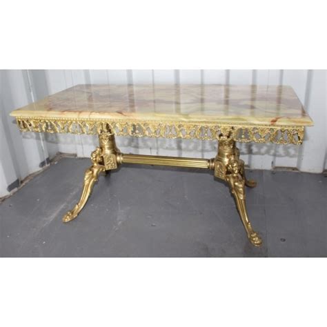 The latest on our store health and safety plans. Vintage Ornate Brass Coffee Table with Onyx Top