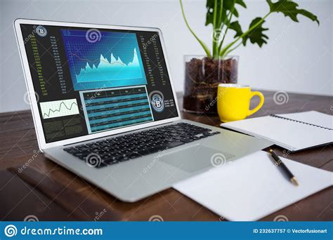 Laptop On Desk With Statistical Data On Screen Stock Image Image Of