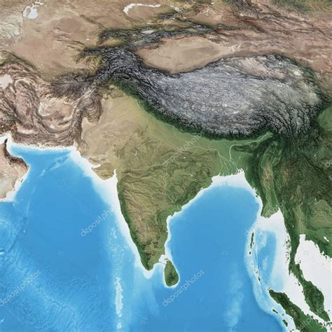 Mapa Físico Del Sur De Asia Himalaya E India Con Detalles De Alta