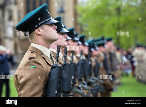 Soldiers From British Army Regiment The Rifles March Through The
