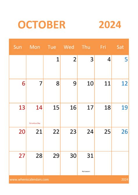 October 2024 Calendar Print Monthly Calendar