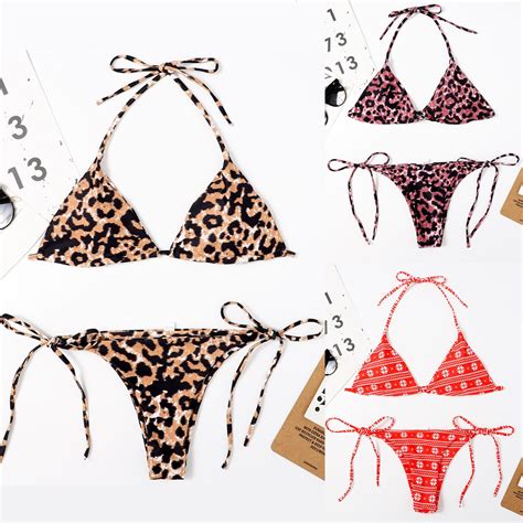 Push Up Bikini Set Women S Leopard Printed Two Piece Separates Bandage Brazilian Thong Sexy