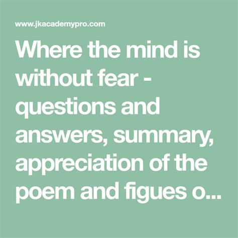 Where The Mind Is Without Fear Questions And Answers Summary