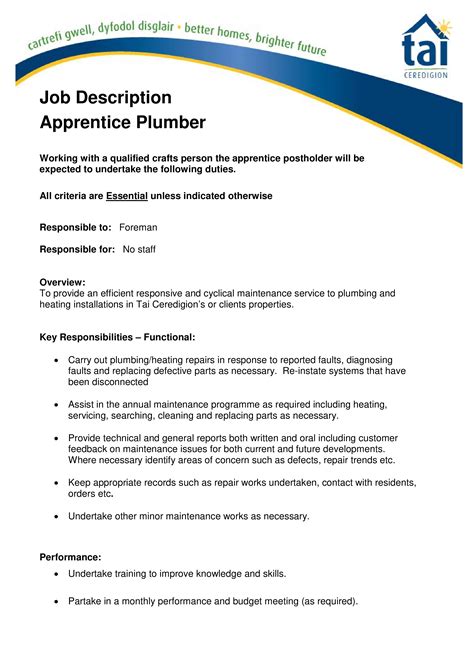 Apprentice Plumber Job Description - How to create an apprentice