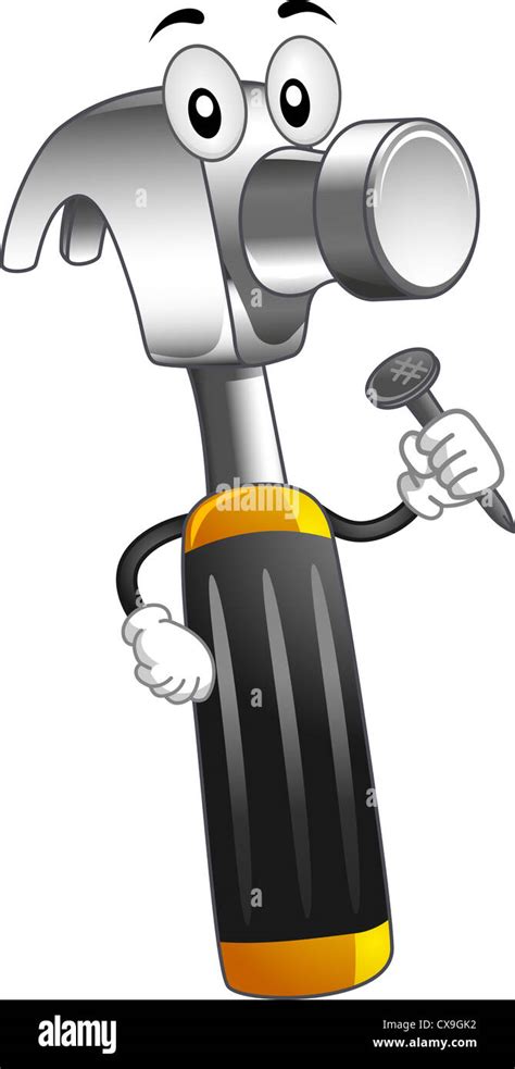 Mascot Illustration Of A Hammer Holding A Nail Stock Photo Alamy