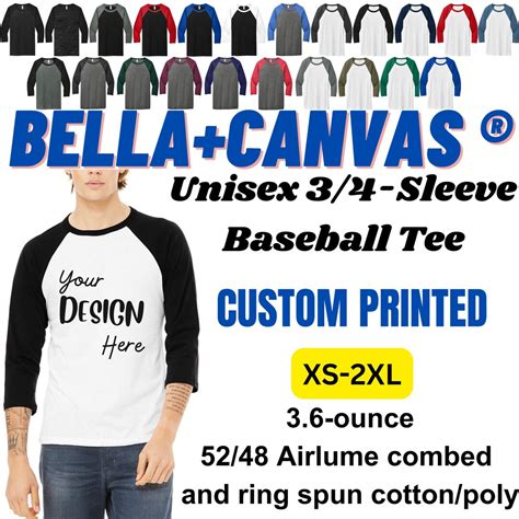 Custom Unisex 34 Sleeve Baseball Tee Add Your Text Design Custom