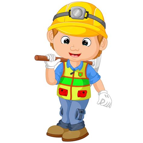 Premium Vector Cartoon Construction Worker Repairman With Pickaxe
