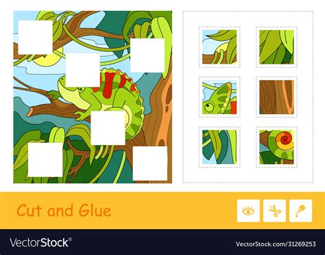 Cut And Glue Puzzle Learning Children Game Vector Image