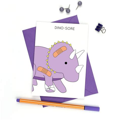 Dino Sore Dinosaur Get Well Soon Greeting Card By Dinosaurs Doing Stuff