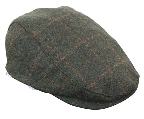Cavani Kempson Flat Cap Mens Tweed Wool Check Grandad Hat Vintage
