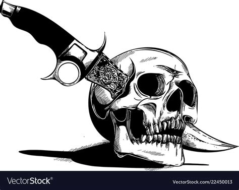 A Human Skull With Knife Royalty Free Vector Image
