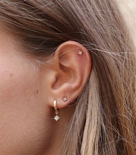 Second Hole Earring Stud Earring Star Earring Gold Stud Earring