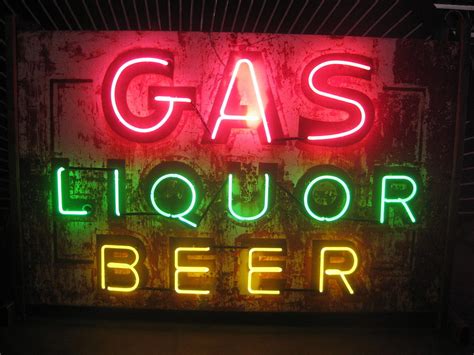 Gas Liquor Beer Neon Sign Glass Art By Vintage 1940s Pixels