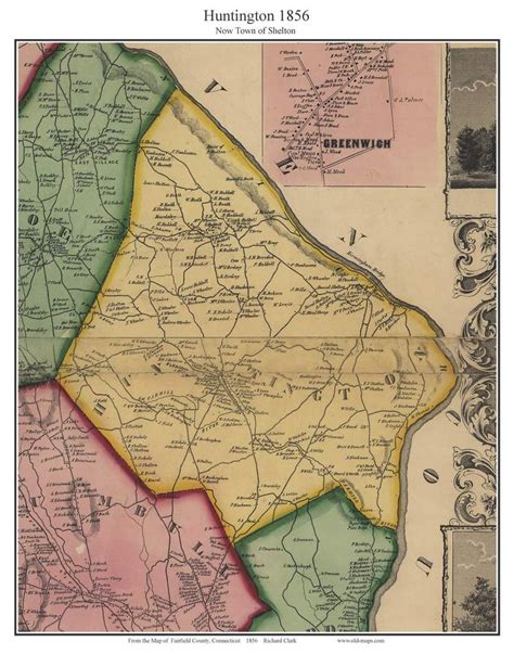 Huntington Connecticut 1856 Fairfield Co Old Map Custom Print Old