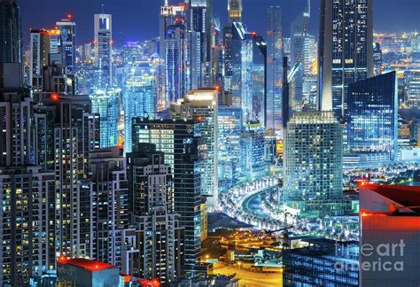 Architecture Of Downtown Dubai United Arab Emirates At Night