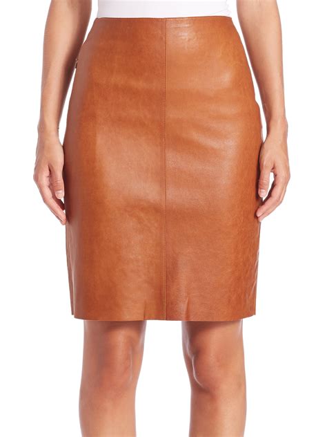 Lyst Akris Nappa Leather Pencil Skirt In Brown