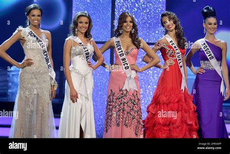 Miss Universe 2009 Contestants Line Up After Finishing In The Top Five At The The Miss Universe