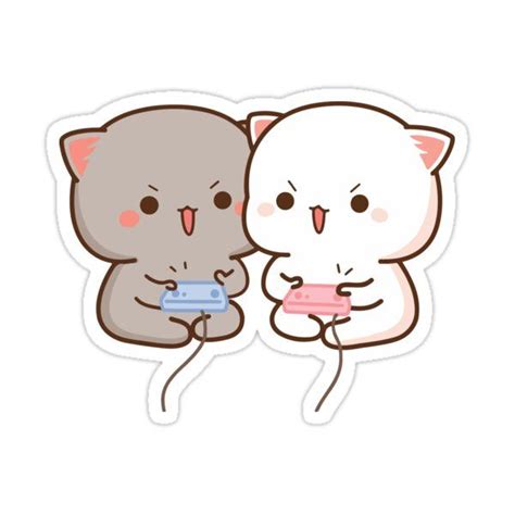Peach And Goma Mochi Cat Gaming Sticker By Misoshop Cute Anime Cat