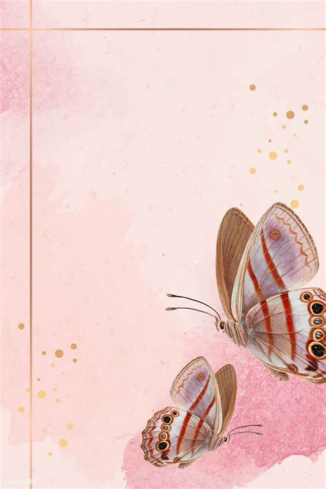 Gold frame with pink butterfly patterned background vector | premium