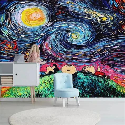 Hand Painted Oil Abstract Starry Sky Wallpaper Murals Living Room Photo