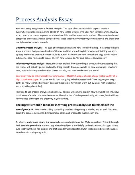 Writing A Process Analysis Paper Process Analysis Essay Sample 2019