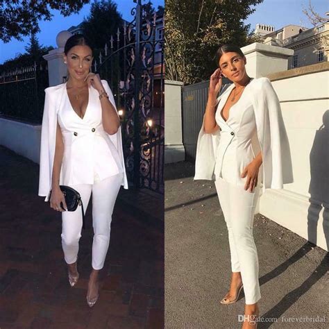 White Formal Pant Suits Womens Cape Blazer Double Breasted Mother Of