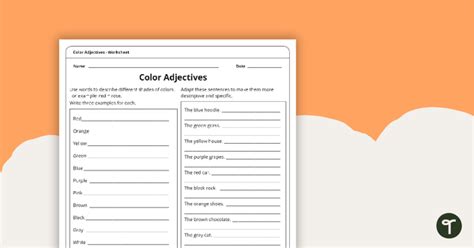 Color Adjectives Worksheet Teaching Resource Teach Starter