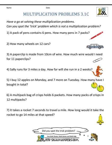 Use multiplication and division within 100 to solve word problems in situations involving equal groups, arrays goal: word: Division Word Problems For 3rd Graders