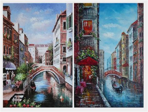 Canals In Venice 2 Canvas Set 36x48 Oil Painting