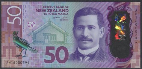 New Zealand 50 Polymer Banknote Wheeler Ah16 000294 Oceanic Mint