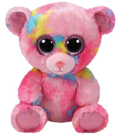 Ty Beanie Boos Franky Tie Dye Multi Colored Pink Bear Glitter Eyes Small 6 Plush