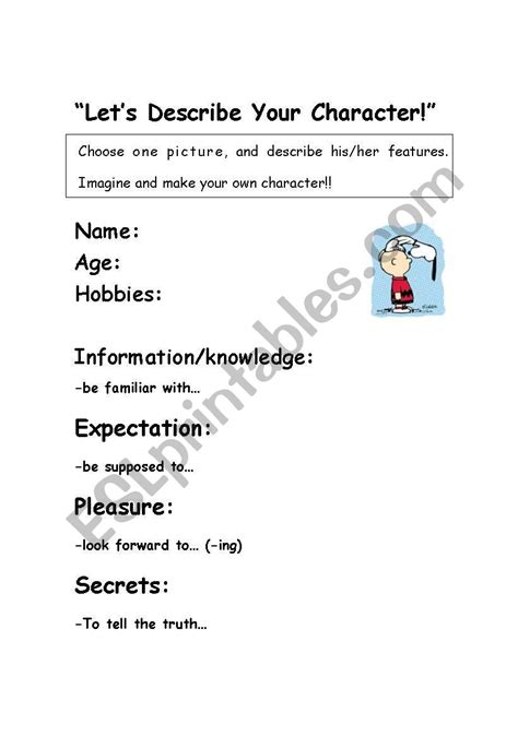 Describing Characters Worksheet