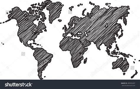 Freehand World Map Sketch On White Stock Vector Royalty Free 489056287