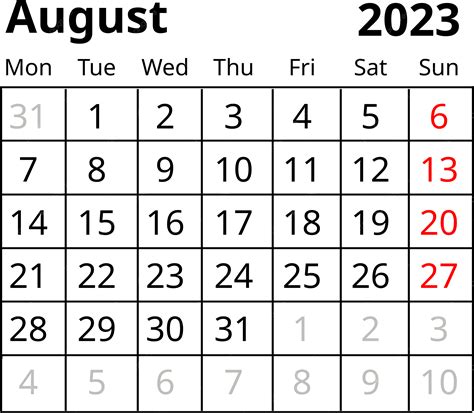 Mesa Negro Agosto 2023 Calendario Calendario Minimalista Png Calendario Agosto 2023