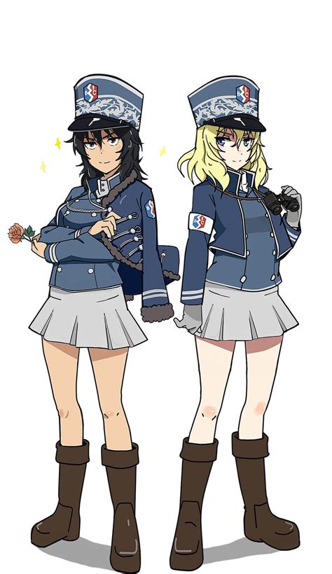 Safebooru 2girls Adapted Uniform Andou Girls Und Panzer Arm Grab Armband Bangs Bc Freedom